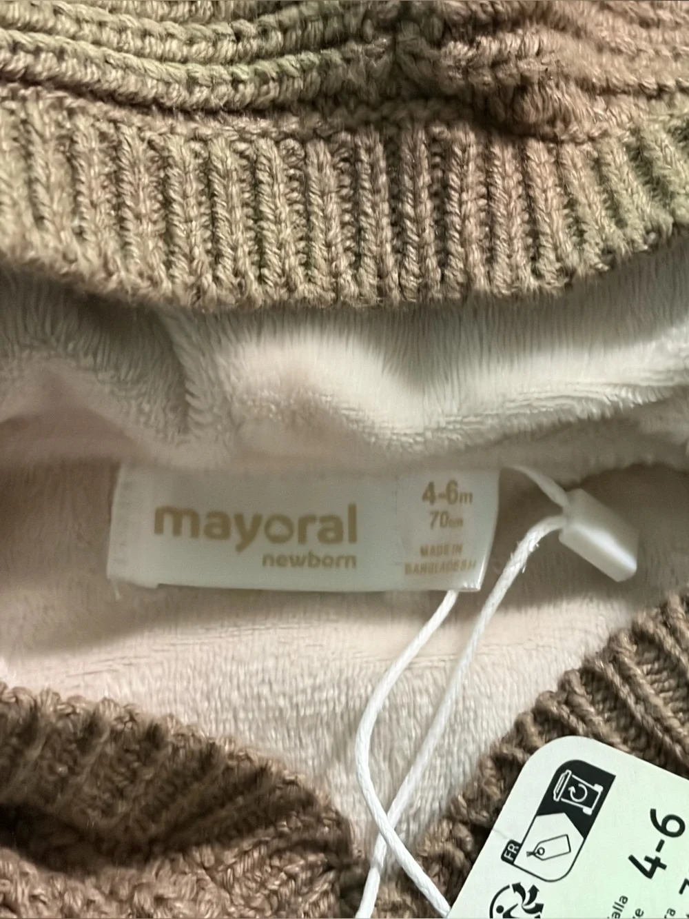 Mayoral Tan Hooded Cable Knit Sweater with Pom Pom